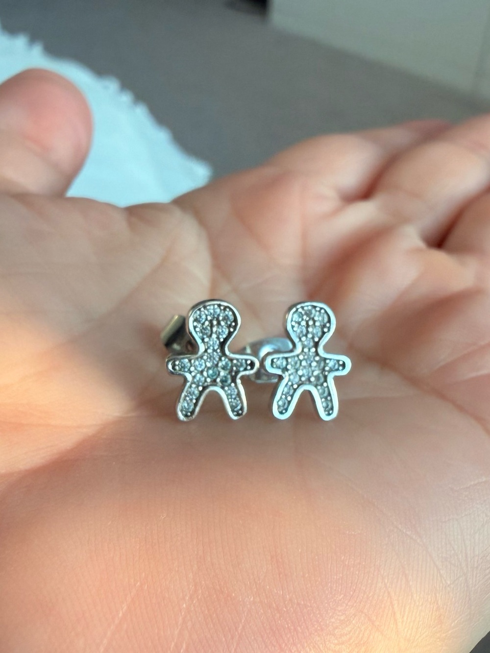 Crystal Gingerbread Stud Earrings - Silver Tone